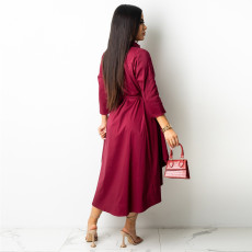 Solid 3/4 Sleeve Irregular Shirt Dress ZSD-0420