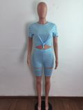 Casual Solid Hole T Shirt And Shorts Two Piece Sets LA-3277