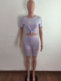 Casual Solid Hole T Shirt And Shorts Two Piece Sets LA-3277