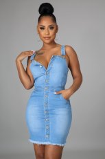 Denim Sleeveless Strap Mini Dress LA-3271