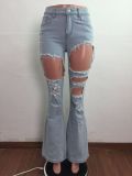 Denim Ripped Hole Flared Jeans Pants LA-3272