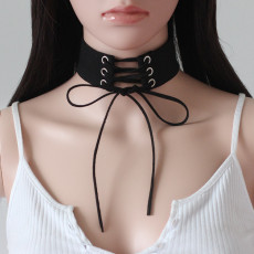 Women Punk Black Lace-Up Choker Necklace YYDF-217