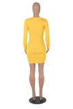 Sexy Solid Ruched Long Sleeve Slim Mini Dress MZ-2663