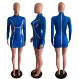 Casual Long Sleeve Zipper Mini Dress OM-1270