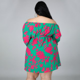 Plus Size Sexy Printed Long Sleeve Mini Dress NNWF-7311
