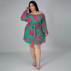 Plus Size Sexy Printed Long Sleeve Mini Dress NNWF-7311