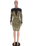 Sexy Printed Mesh Patchwork Long Sleeve Dress LM-8284