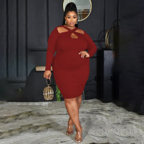 Plus Size Solid Long Sleeve Bodycon Dress PHF-13257