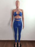 Sexy PU Leather Bright Hollow Out Halter Jumpsuit LA-3294