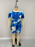 Plus Size Printed Short Sleeve Romper (Without Mask) HEJ-J6014 