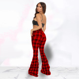 Casual Plaid Flared Stacked Pants YH-5243