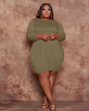 Plus Size 5XL Solid Long Sleeve Casual Dress WAF-7114