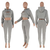 Solid Cropped Hoodie+Tank Top+Pants 3 Piece Sets CH-8193