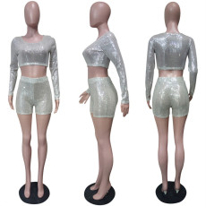 Sexy Sequins Long Sleeve Two Piece Shorts Sets LSL-6313