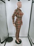 Casual Plaid Long Sleeve Slim-Waist Zipper Jumpsuit XYMF-88081