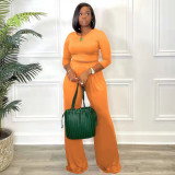 Solid Long Sleeve Wide Leg Pants Two Piece Suits TR-1179