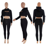 Solid Cropped Hoodie+Tank Top+Pants 3 Piece Sets CH-8193