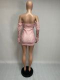 Sexy Lace Off Shoulder Long Sleeve Mini Dress XMEF-X1050