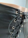 PU Leather Patchwork Long Sleeve 2 Piece Pants Set XMEF-X1059
