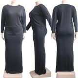 Solid Long Sleeve Casual Maxi Dress YS-8825