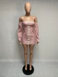 Sexy Lace Off Shoulder Long Sleeve Mini Dress XMEF-X1050