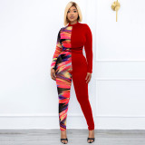 Plus Size Printed Long Sleeve Casual Jumpsuit WPF-80358