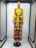 Plus Size Casual Printed Long Sleeve Sashes Maxi Dress DMF-8183