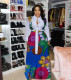 Plus Size Casual Printed Long Sleeve Sashes Maxi Dress DMF-8183