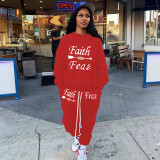 Plus Size Letter Print Sweatshirt And Pants 2 Piece Sets NYMF-CL105