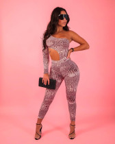 Sexy Printed One Shoulder Hollow 2 Piece Pants Set NYMF-CL243