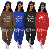 Plus Size Letter Print Sweatshirt And Pants 2 Piece Sets NYMF-CL105