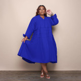 Plus Size Solid V Neck Long Sleeve Loose Midi Dress QSF-51049