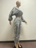 Casual Loose Hoodie Tassel Pants Two Piece Suits YMEF-5038