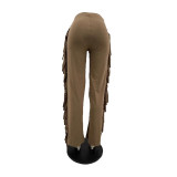 Solid Tassel Mid-Waist Wide Leg Pants MTY-6538-K