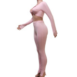 Solid Sexy Long Sleeve Tight Two Piece Sets YUEM-66179