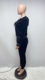 Solid Velvet Hooded Zipper Long Sleeve 2 Piece Sets ME-S950