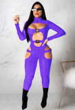 Sexy Solid Long Sleeve Hollow Out Buckle Jumpsuit ME-S955