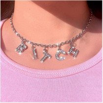Letter Rhinestone Pendant Jewelry Necklace BYCF-0161