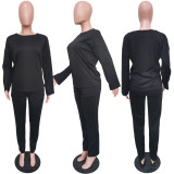 Plus Size Solid Long Sleeve Two Piece Pants Set BGN-202