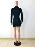 Sexy Solid Ruched Long Sleeve Buttons Slim Mini Dress YNSF-1678
