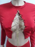 Solid Long Sleeve Chain Top And Pants 2 Piece Sets JPF-1051