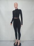 Casual Solid Long Sleeve Zipper Two Piece Pants Set YD-8528