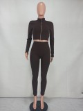 Casual Solid Long Sleeve Zipper Two Piece Pants Set YD-8528