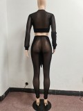 Sexy Perspective Long Sleeve 2 Piece Pants Set NYF-8079