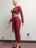 Sexy Perspective Long Sleeve 2 Piece Pants Set NYF-8079