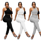 Solid Tank Top Stacked Pants Two Piece Sets XMEF-X1143