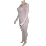 Plus Size Solid Off Shoulder Long Sleeve Jumpsuit (Without Belt) ONY-5107