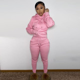 Casual Solid Fleece Hoodie 2 Piece Pants Set FSL-F175