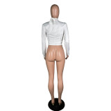 Plus Size White Halter Slim Waist Long Sleeve Top MK-3064