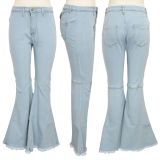 Plus Size Denim High Waist Flared Jeans Pants HSF-2599